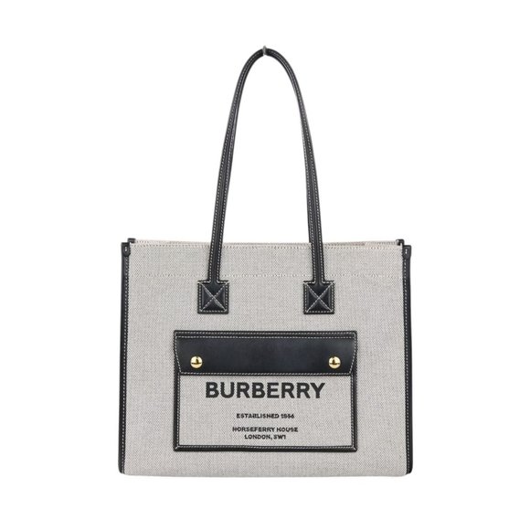 BURBERRY SM FREYA TOTE Canvas Tote Bag 8044137 Gray Women's - Picture 1 of 10